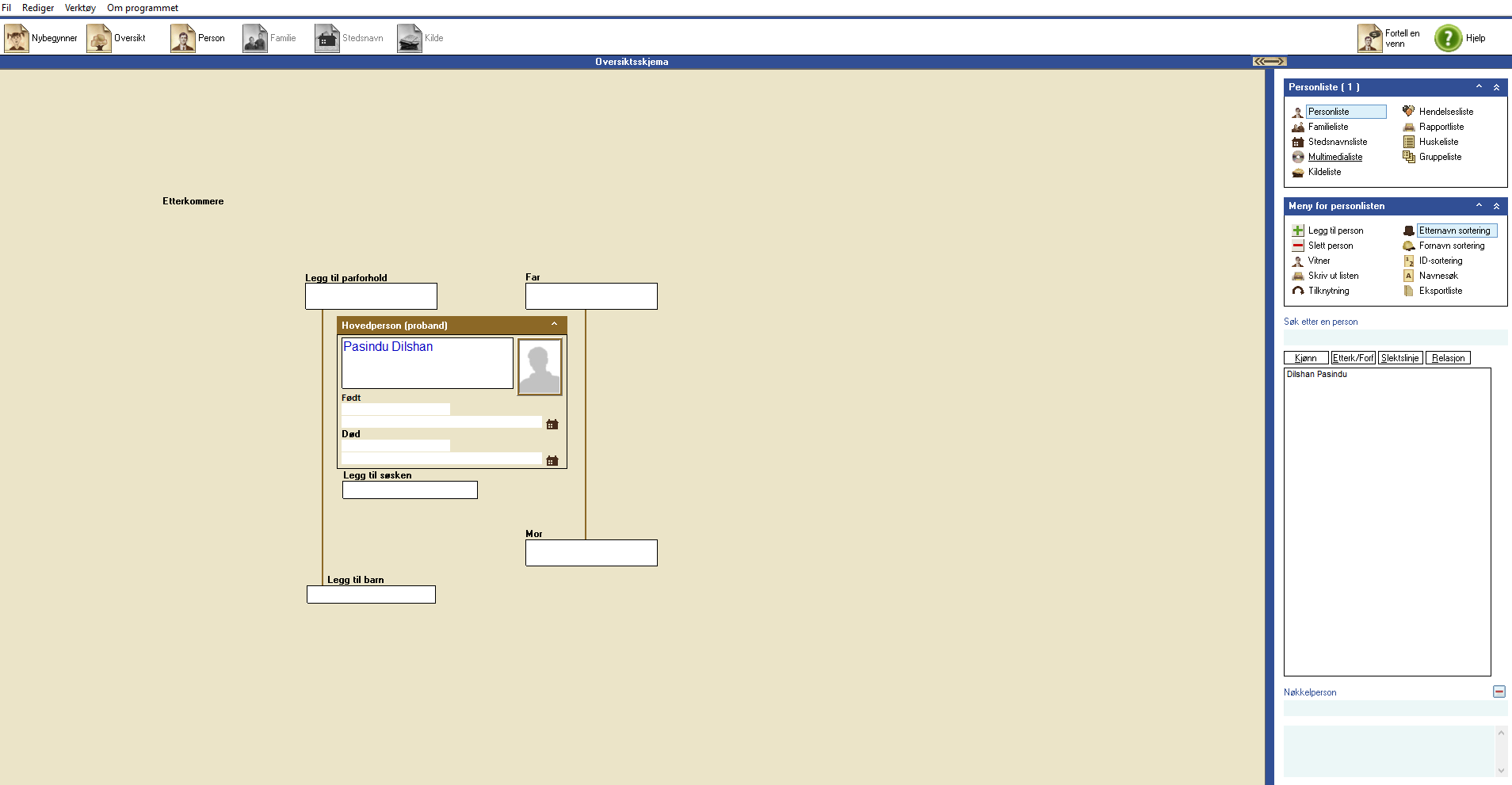 Legg til nye personer gjennom Oversiktsskjema