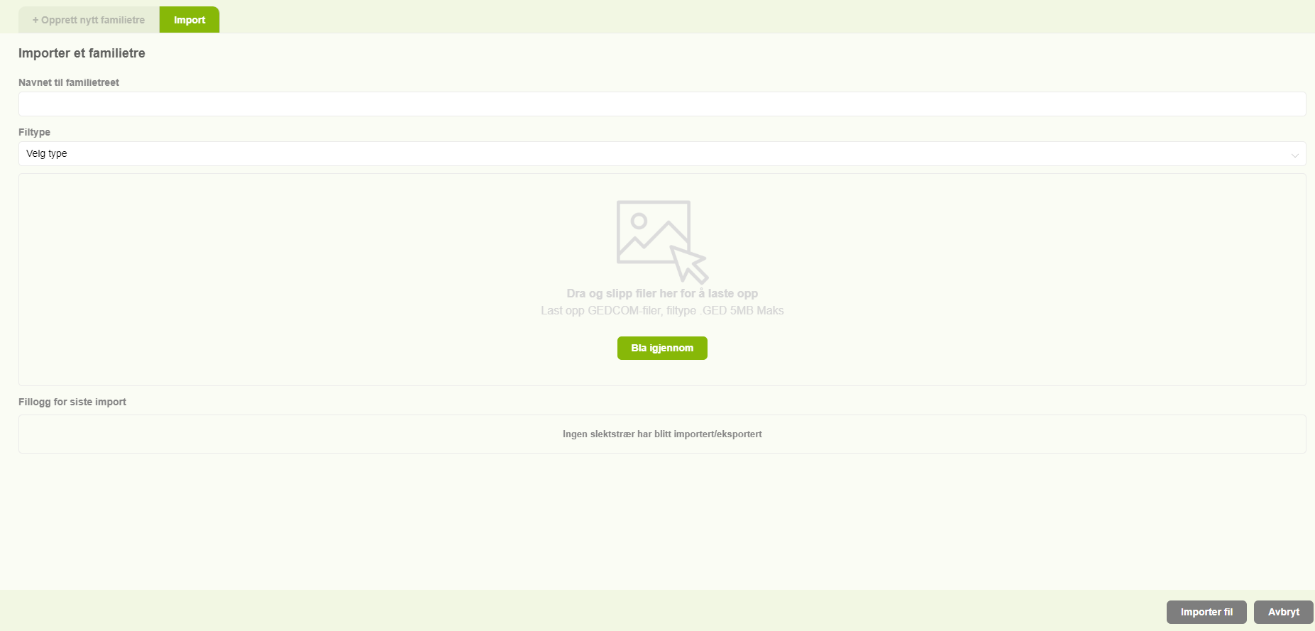 Opprett nytt familietre