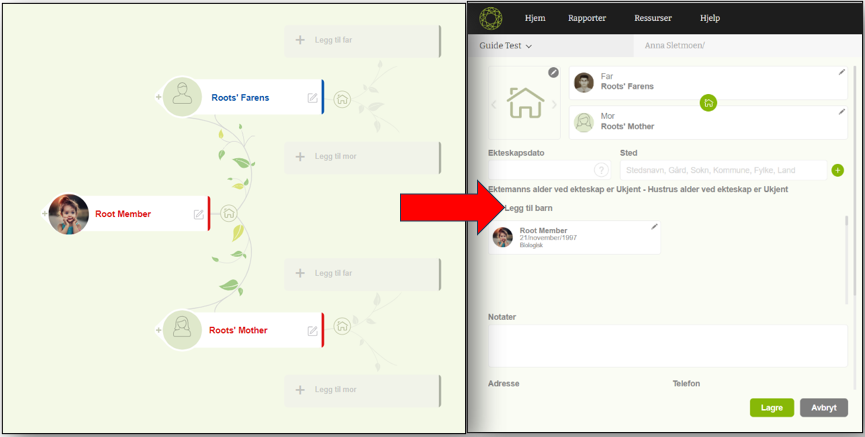 Naviger til Familieskjemaet fra Oversiktsskjemaet