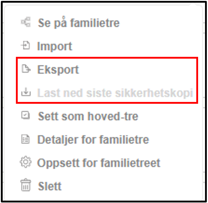 Eksporter og ta en sikkerhetskopi av familietreet