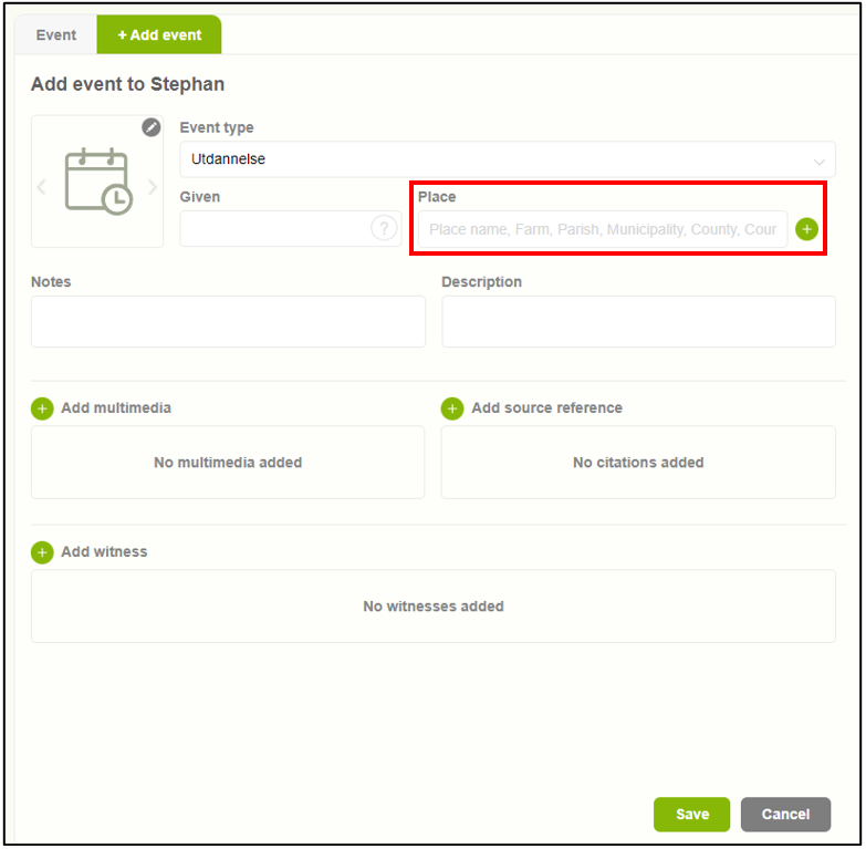 Legg til stedsnavn til en hendelse