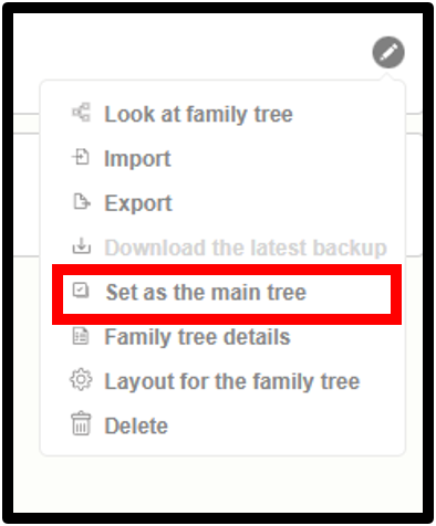 Set as a main Family tree