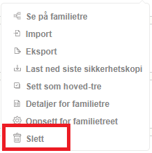 Slette familietreet